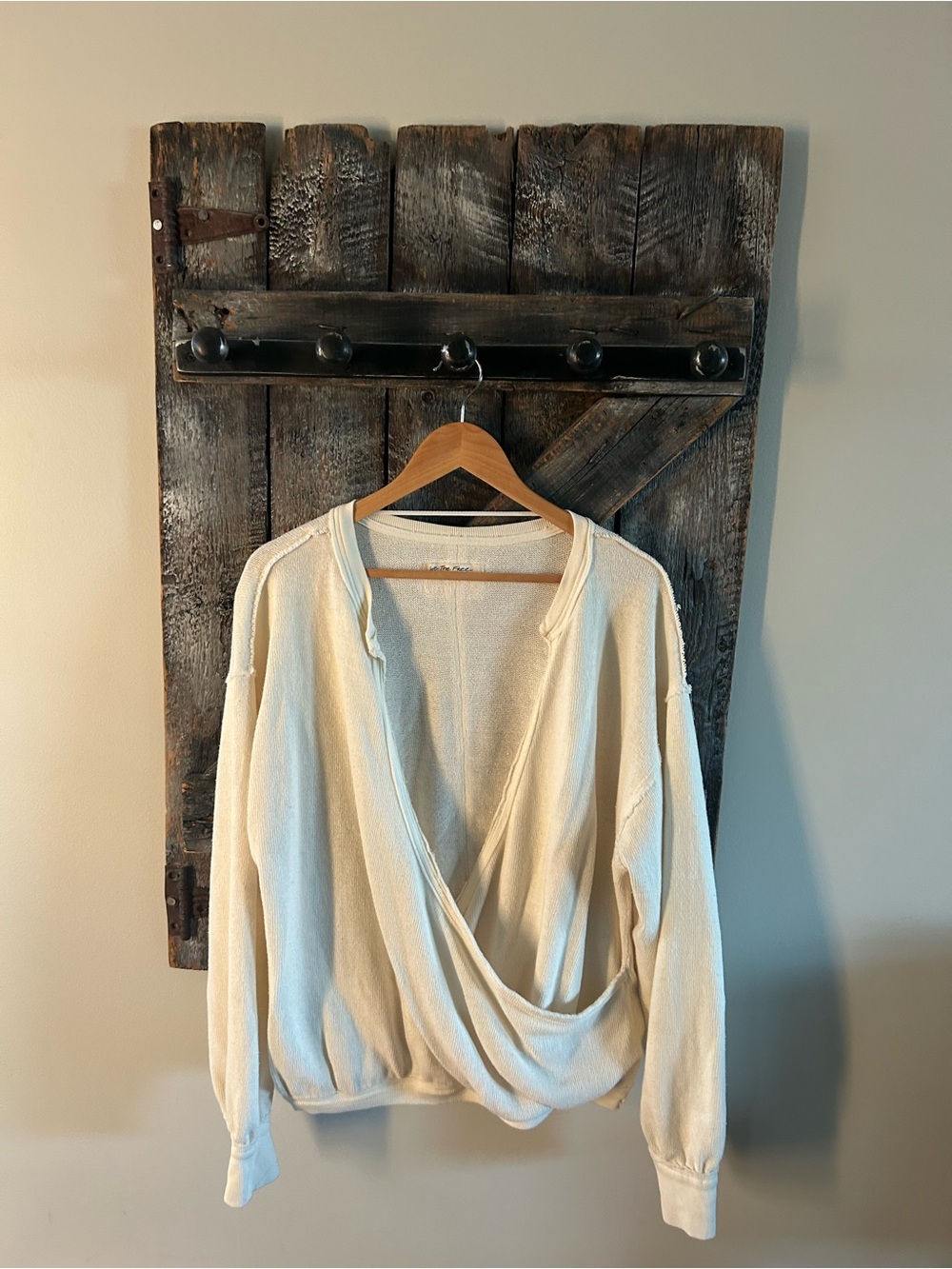 Women's Free People Cream Wrap Front Knit Top